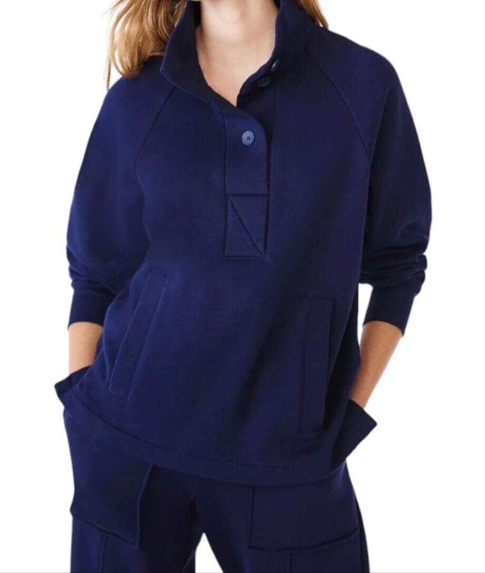 Free Assembly Women's Fleece Popover Sweatshirt with Raglan Sleeves Blue Size XS